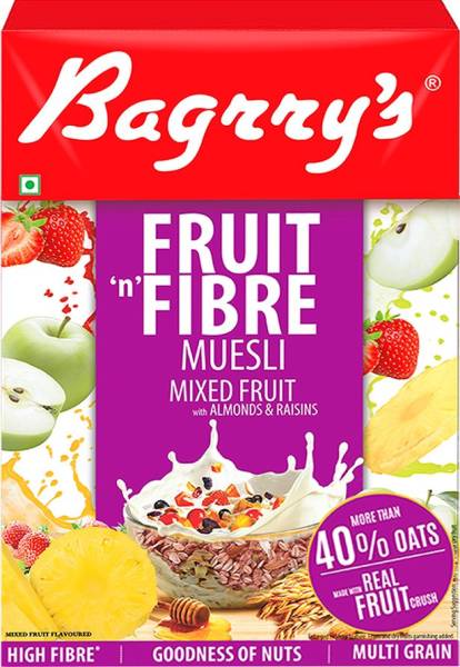 Bagrry's Fruit n Fibre Mixed Fruit with Almond and Raision Oats, Wheat Muesli Cereal, 500g