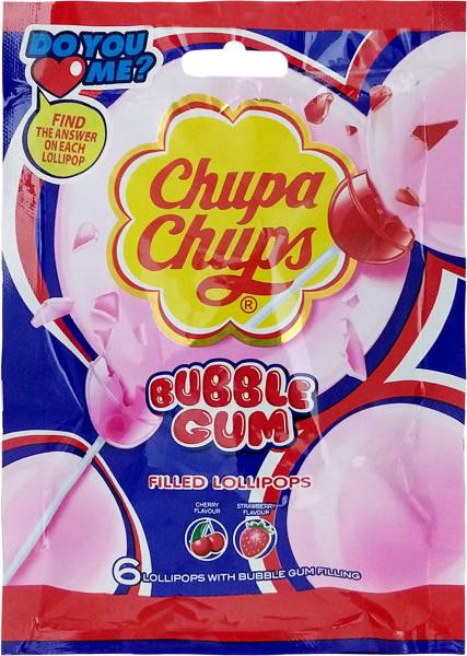 Chupa Chups Bubble Gum Cherry, Strawberry Lollipop