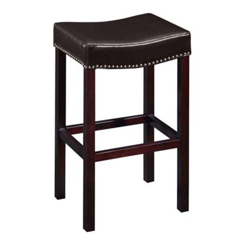 Armen Living Tudor 26 in. Backless Counter Stool with Brown Leather &amp; Nail Heads - Espresso