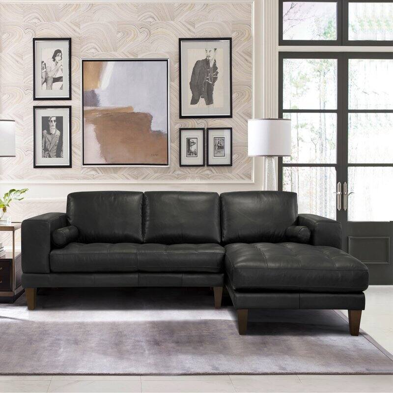 Armen Living Wynne Genuine Leather Sectional Sofa