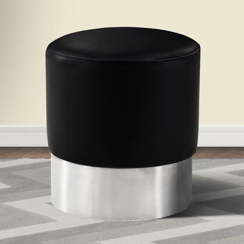 Armen Living Tabitha 15 in. Round Faux Leather Ottoman