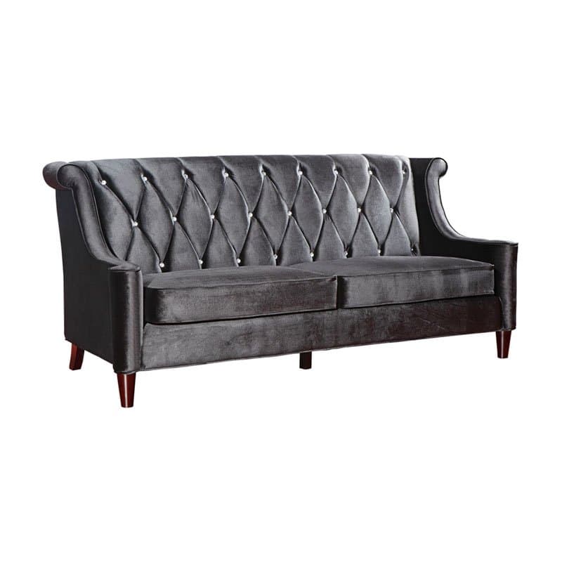 Armen Living Barrister Sofa - Black Velvet with Crystal Buttons