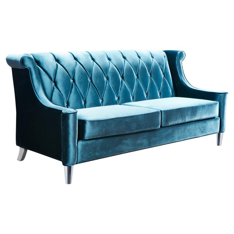 Armen Living Barrister Sofa with Crystal Buttons - Blue Velvet