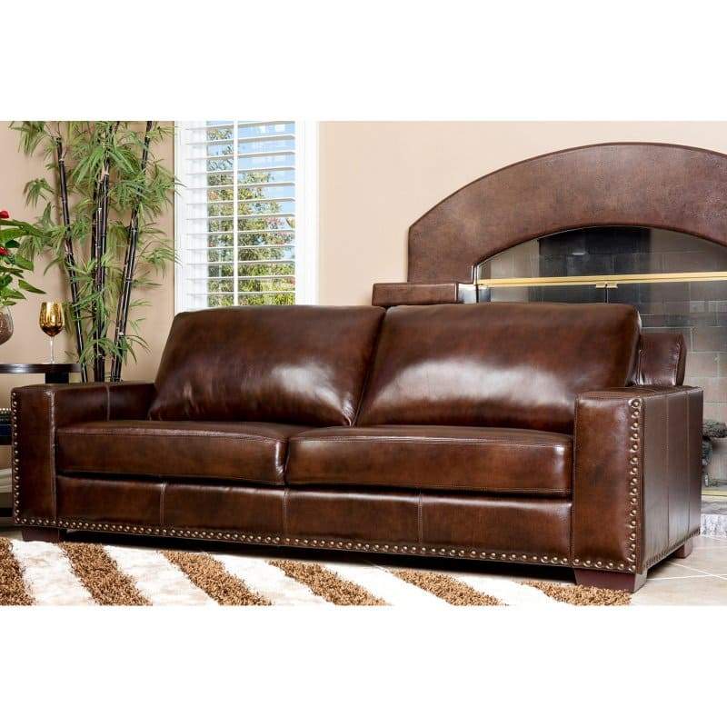 Abbyson Beverly Hand Rubbed Leather Sofa - Brown