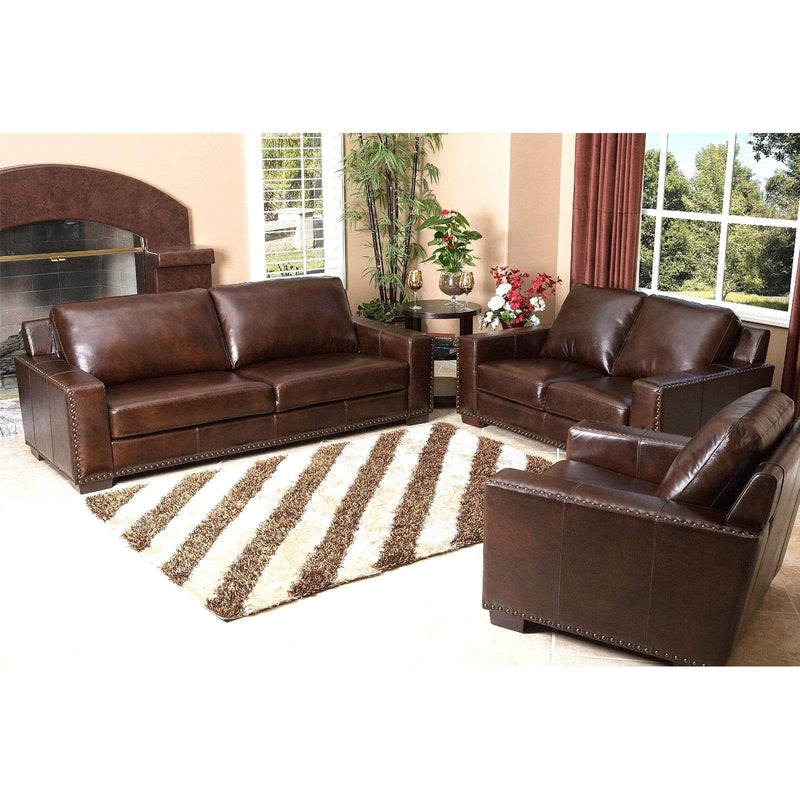 Abbyson Beverly 3 Piece Hand Rubbed Leather Sofa Set - Brown