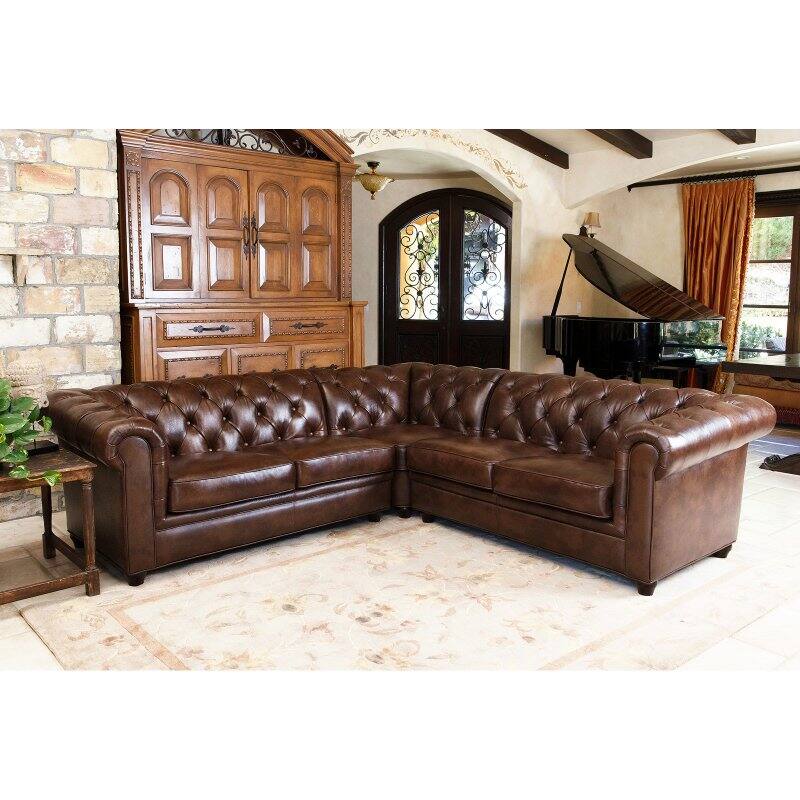 Abbyson Tuscan Top Grain Leather 3 Piece Sectional Sofa