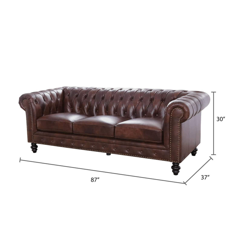 Abbyson Grand Chesterfield Brown Top Grain Leather Sofa