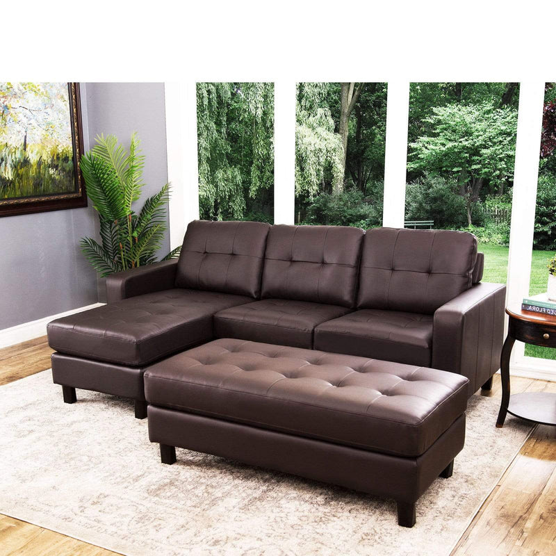 Abbyson Taylor Leather Reversible Sectional and Ottoman Espresso