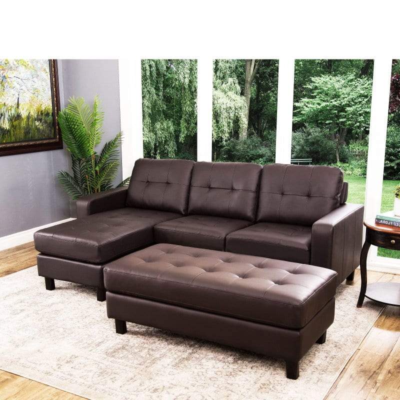 Abbyson Taylor Leather Reversible Sectional and Ottoman