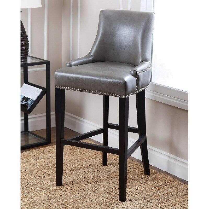 Abbyson Denise Leather Nailhead Trim Bar Stool