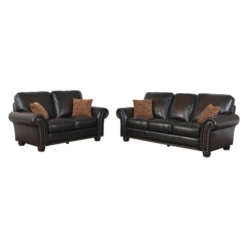 Abbyson Mac Hand Rubbed Leather Sofa and Loveseat Set