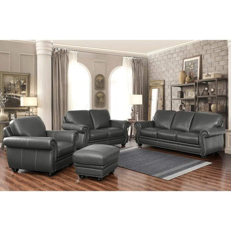 Abbyson Dasher Grey Top Grain Leather Sofa Loveseat Armchair and Ottoman Set