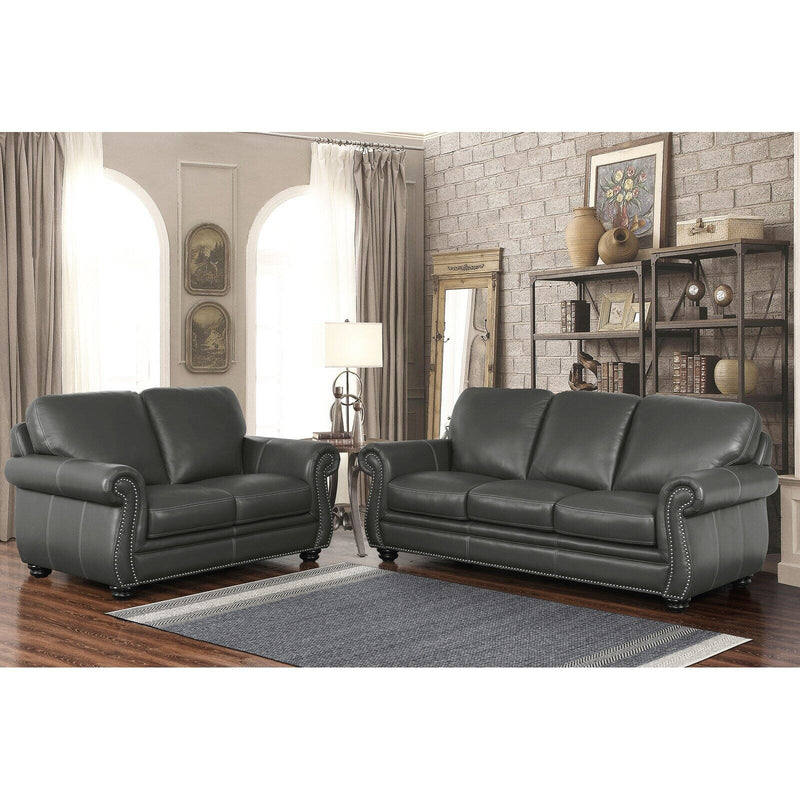 Abbyson Dasher Grey Top Grain Leather Sofa and Loveseat Set