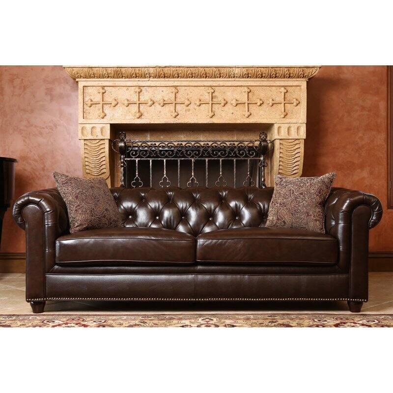 Abbyson Louise Chesterfield Leather Sofa