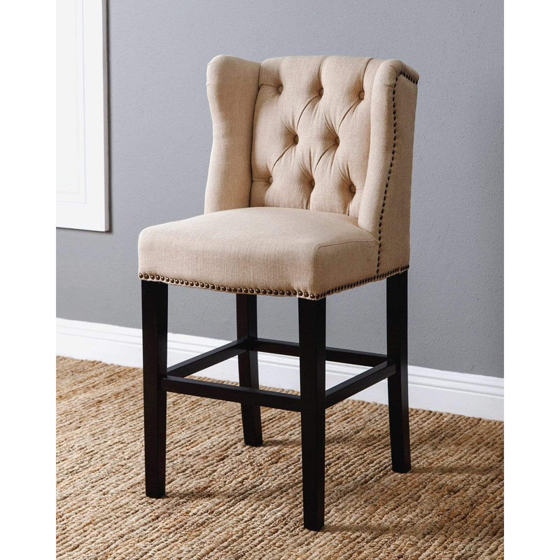 Abbyson Hillman 26 in. Tufted Wingback Bar Stool - Cream Linen