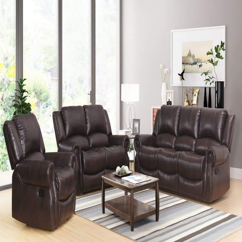 Abbyson Living Toya 3-Piece Faux Leather Reclining Sofa Set