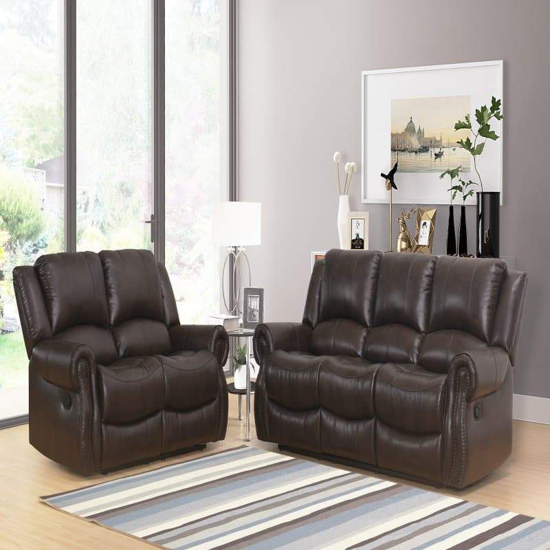 Abbyson Living Toya 2-Piece Faux Leather Reclining Sofa and Chair