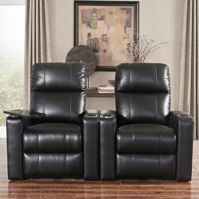 Abbyson Living Hennessey Black Leather Theatre Recliner Set