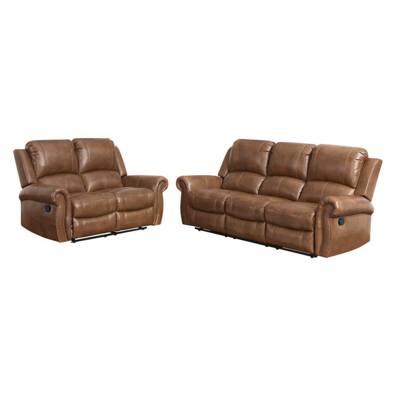 Abbyson Hayley Cognac Sofa and Loveseat Leather Set