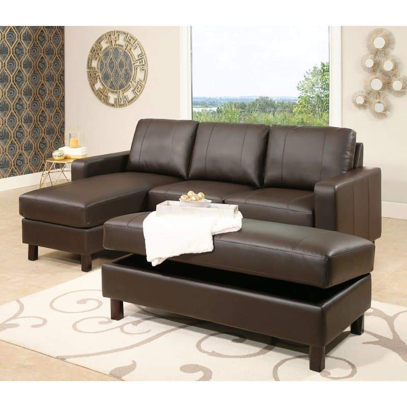 Abbyson Cedar Leather Reversible Sectional Sofa with Storage Ottoman