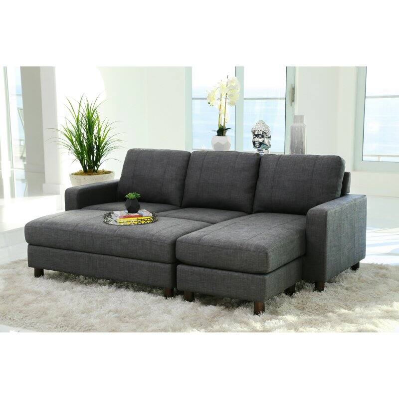 Abbyson Stanford Fabric Reversible Sectional Sofa with Storage Ottoman