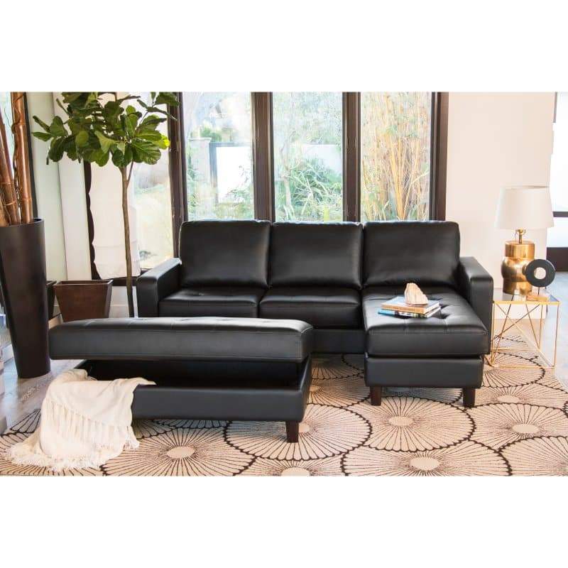 Abbyson Magnolia Tufted Leather Reversible Sectional Sofa with Ottoman
