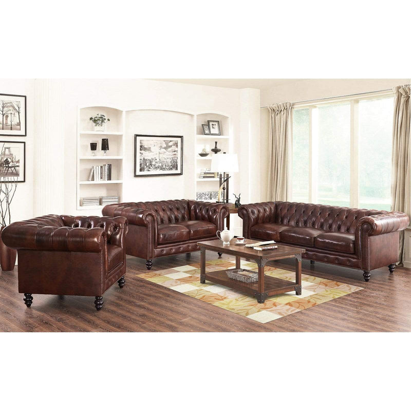 Abbyson Jayce Chesterfield 3 Piece Leather Sofa Set