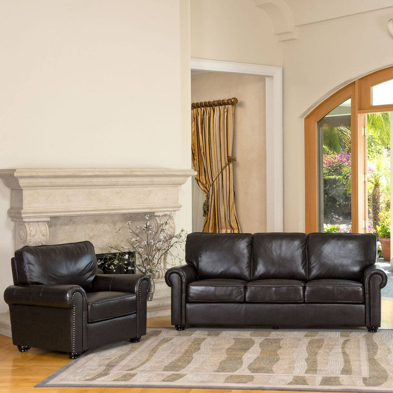 Abbyson London Brown Leather Chair and Sofa Set