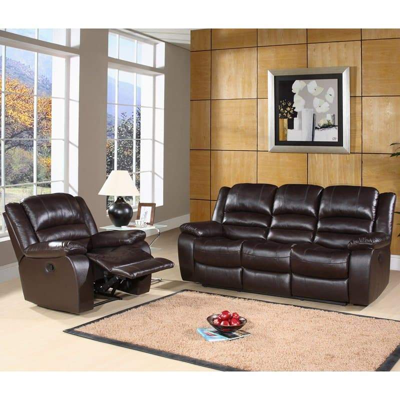 Abbyson Ashlyn Brown Leather Reclining Armchair and Sofa Set