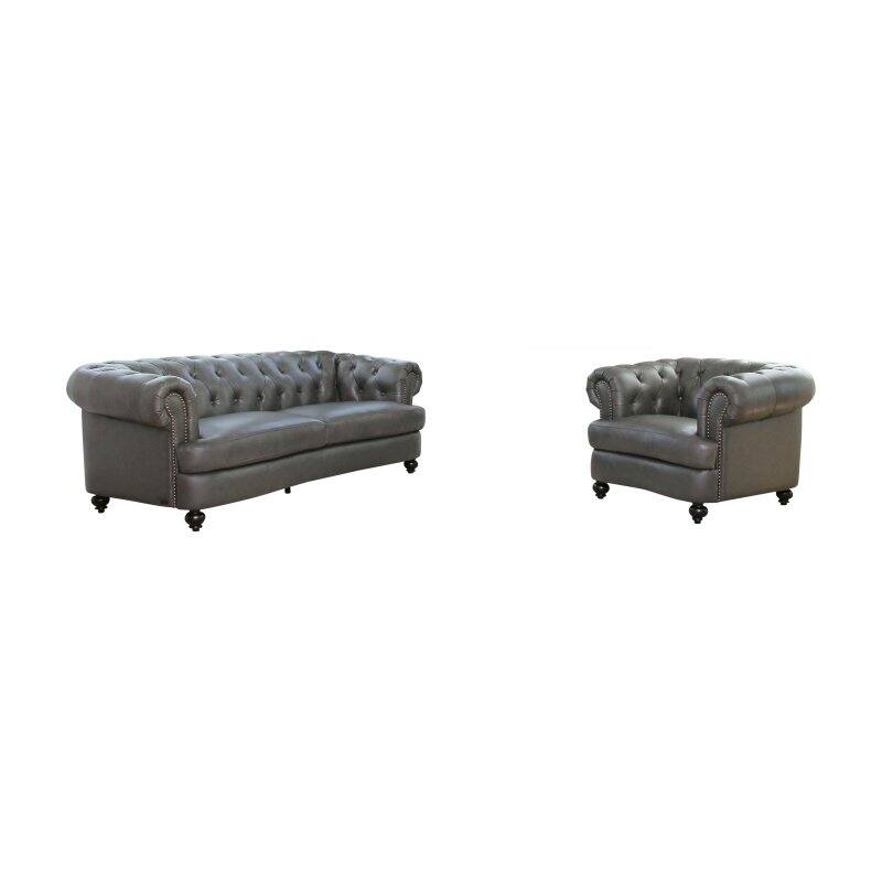 Abbyson Ellington Tufted Top Grain Leather Sofa and Armchair Set