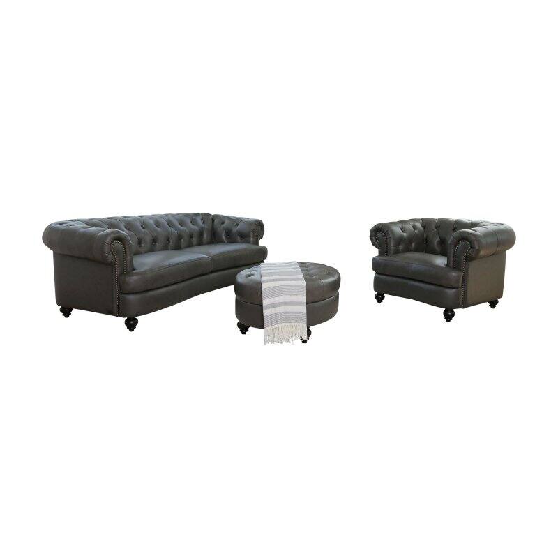 Abbyson Ellington 3 Piece Tufted Top Grain Leather Sofa Set