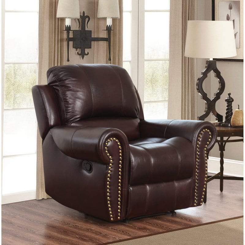 Abbyson Hogan Italian Leather Reclining Chair with Nailheads