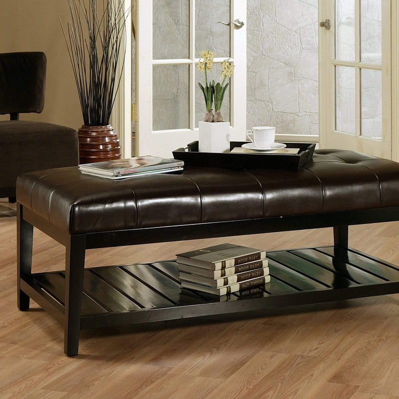 Winslow Bicast Tufted Leather Coffee Table Ottoman