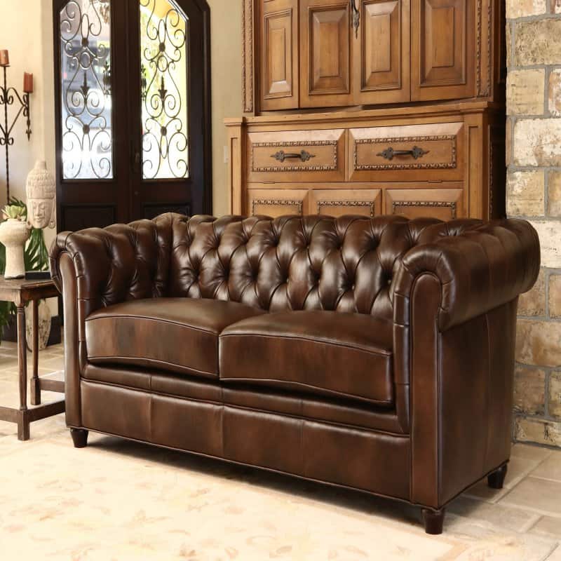 Jameson Premium Italian Leather Sofa - Two Tone Chesnut Brown