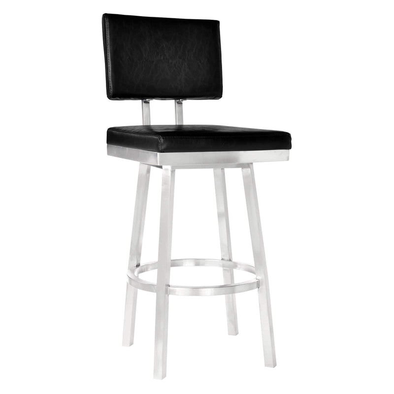 Home Chic Staley 30 in. Armless Swivel Bar Stool Stainless Steel / Vintage Black