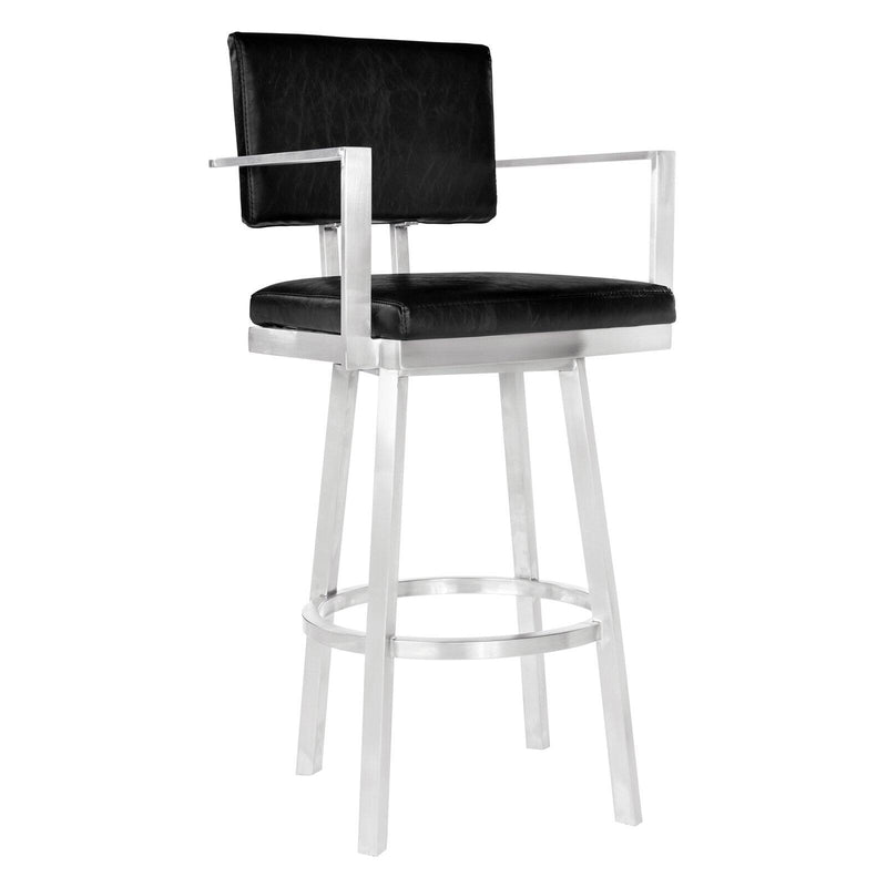 Home Chic Staley 30 in. Swivel Bar Stool with Arms Stainless Steel / Vintage Black