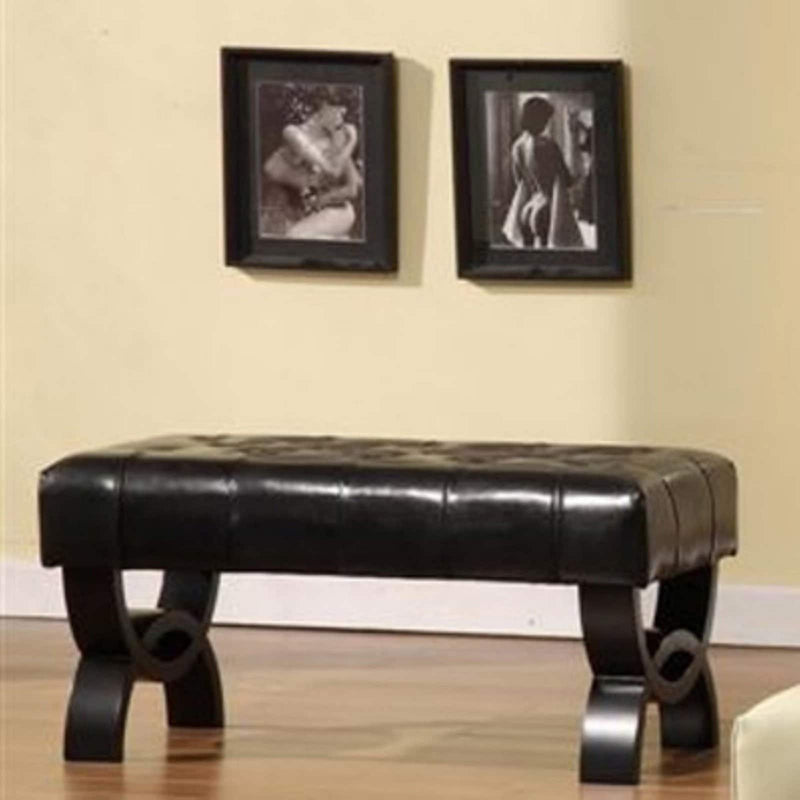 Armen Living Central Park 36-in. Tufted Leather Ottoman Black