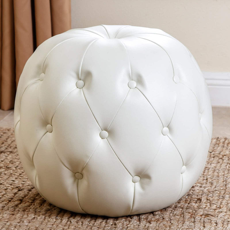 Abbyson Grand Tufted Leather Ottoman Ivory
