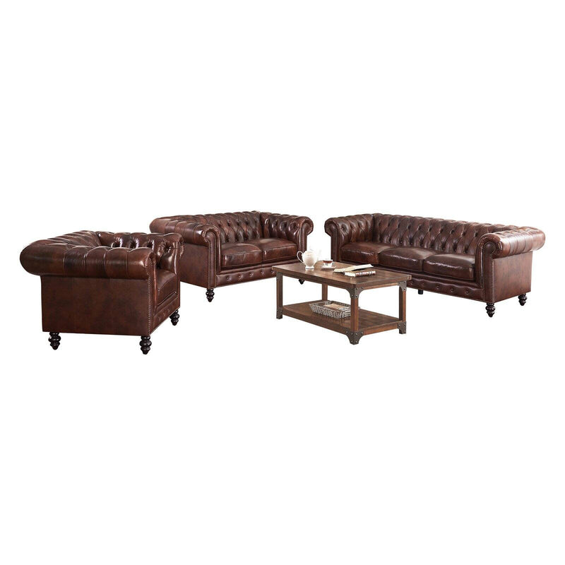 Abbyson Grand Chesterfield Brown Top Grain Leather Sofa Set