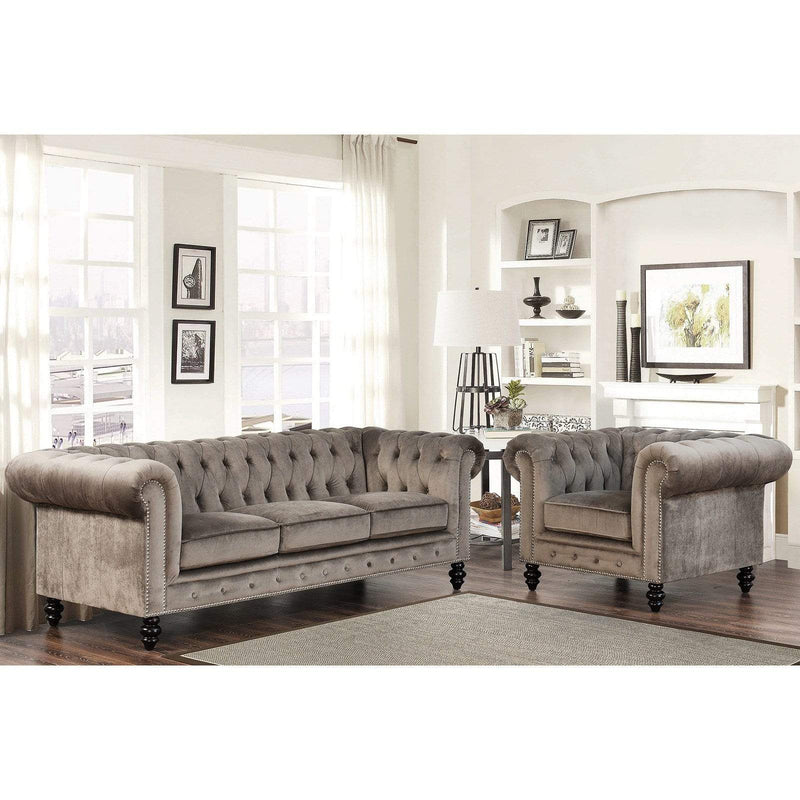 Abbyson Grand Chesterfield Gray Velvet Sofa Set