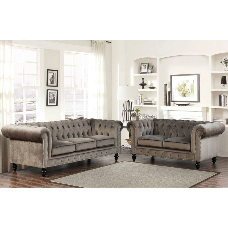 Abbyson Grand Chesterfield Gray Velvet Sofa Set