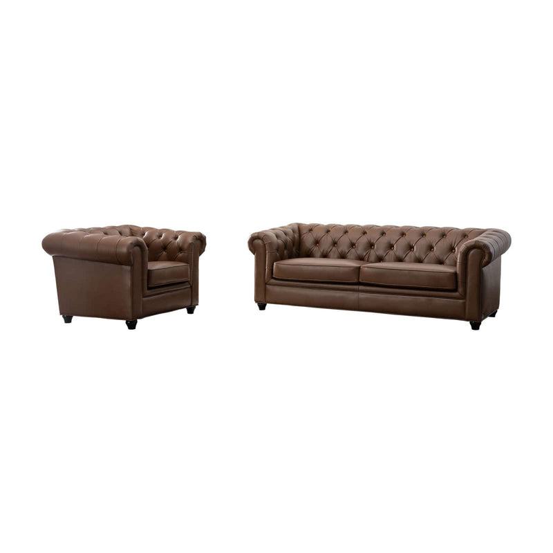 Abbyson Richmond Tufted Chesterfield Sofa and Armchair Set Camel