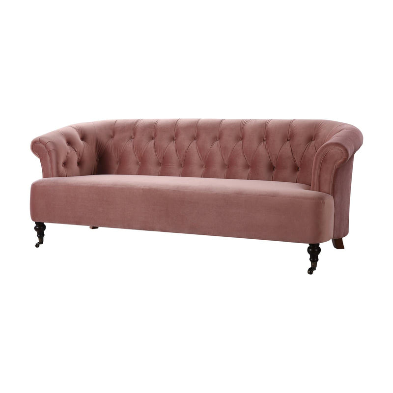 Jennifer Taylor Home Maxine Tufted Sofa with Metal Casters and Rolled Arms Ash Rose