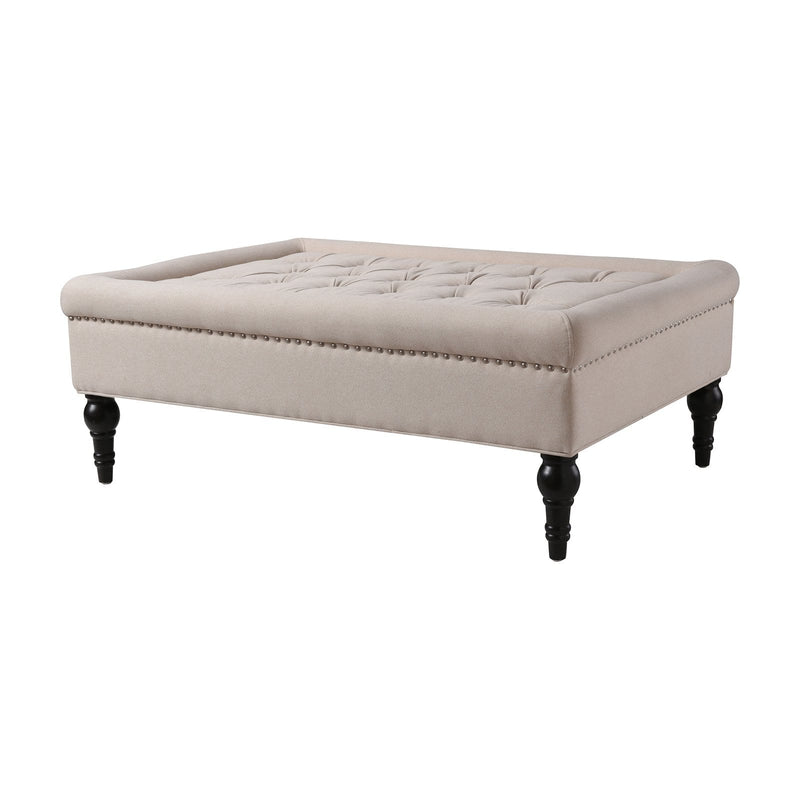 Jennifer Taylor Home Giselle Large Tufted Square Cocktail Ottoman with Nailhead Trim Sky Neutral